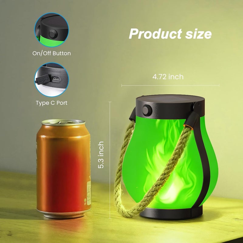 Hompavo Gen2 Solar Lanterns Outdoor Waterproof with Realistic Flickering Flame, Dual Charging (USB/Solar) & 2 Modes - Decorative Hanging/Table Lights for Patio Garden Porch Halloween Decor, 2/Green - Image 5